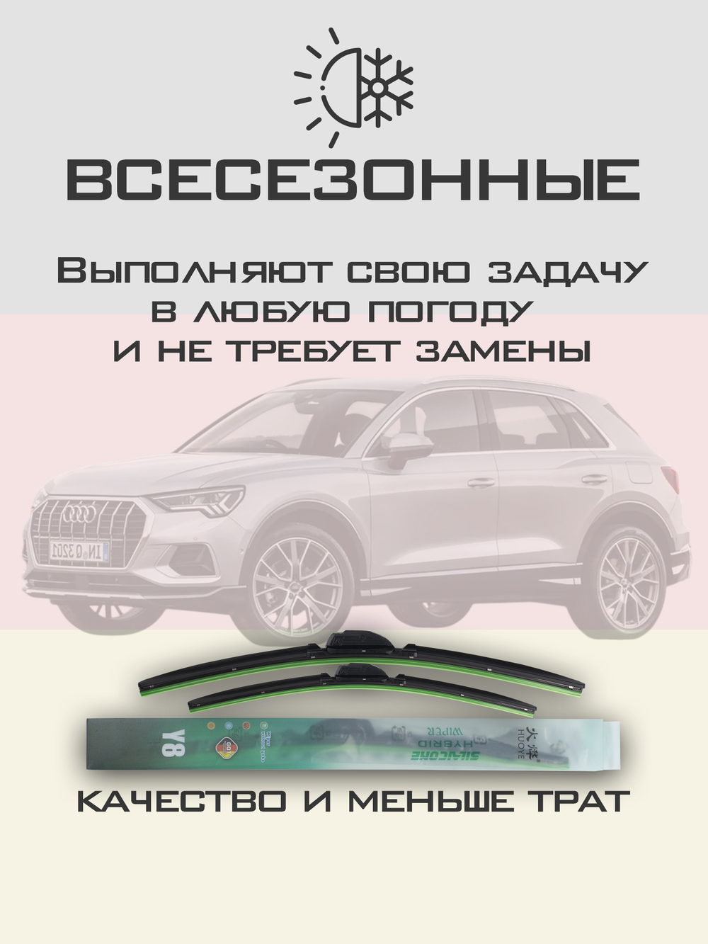 Щетки стеклоочистителя HUOYE Y8 600/500 мм на Audi Q3 | Push button