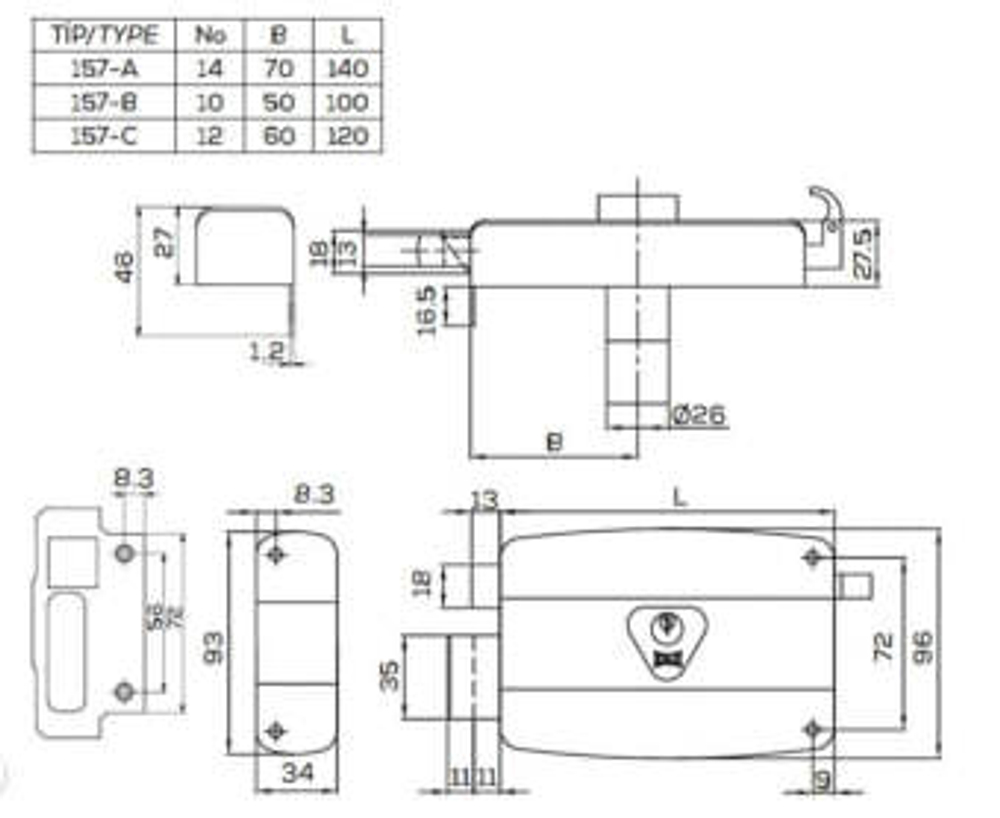 Замок накладной ЗН DAF KiLiT 540.14 (аналог Kale 157/А) (017189)