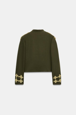 ZARA БЛЕЙЗЕР С ЗАСТЕЖКАМИ-АЛМАРАМИ И ПУГОВИЦАМИ, ТЕМНЫЙ ХАКИ
