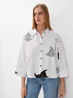 Рубашка  оверсайз  короткая (ONE SIZE / белый / 46-52 / 46-52)