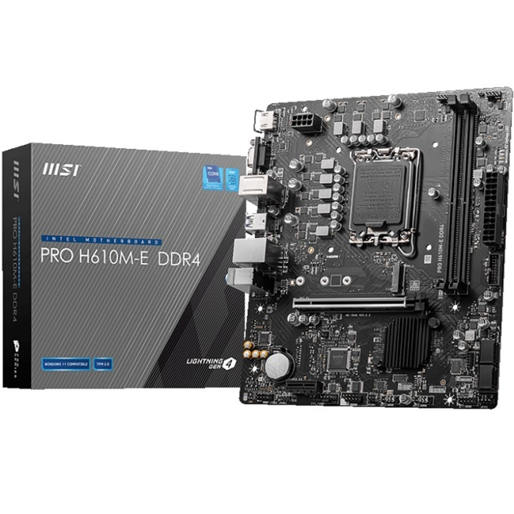 Материнская плата MSI PRO H610M-E DDR4 (LGA1700/H610/2xDDR4/1xPCI-Ex16/M.2/SB7.1/GLAN/HDMI/VGA/mATX)