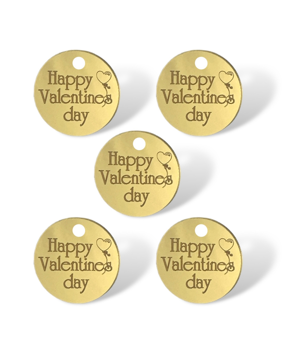 Топпер Бирка круглая "Happy valentines day" (4см) 5шт акрил