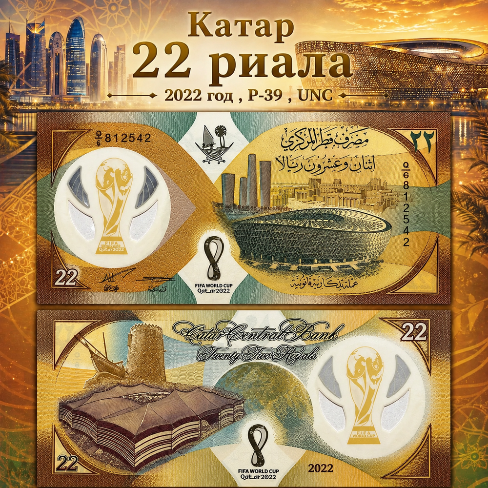 Катар 22 риала 2022 Башня UNC