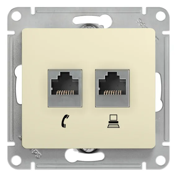 Розетка компьютерная двойная RJ11 + RJ45 Cat 5e Systeme Electric Glossa Бежевый GSL000285