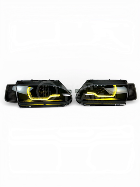 Фары ВАЗ 2113, 2114, 2115 передние в стиле AUDI Black Crystal с Bi LED модулями, тонированные поворотники (плавные галочки) под ключ