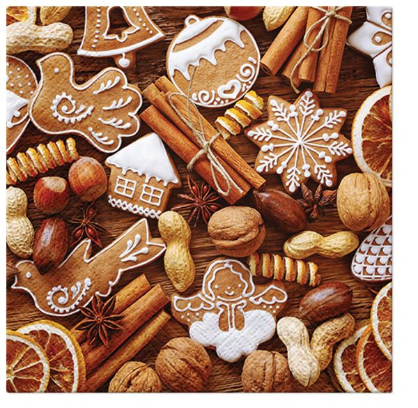 Салфетки для декупажа 3-слойные PAW Decor Collection, коллекция Lunch Деревенский пряник, 18.5 г/м², 33х33 см, 20 шт