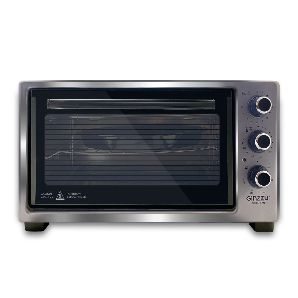 Мини-печь Ginzzu HOT-143 gray, 45л, 6 режимов, гриль, конвекция, подсветка, таймер, вертел 1800Вт