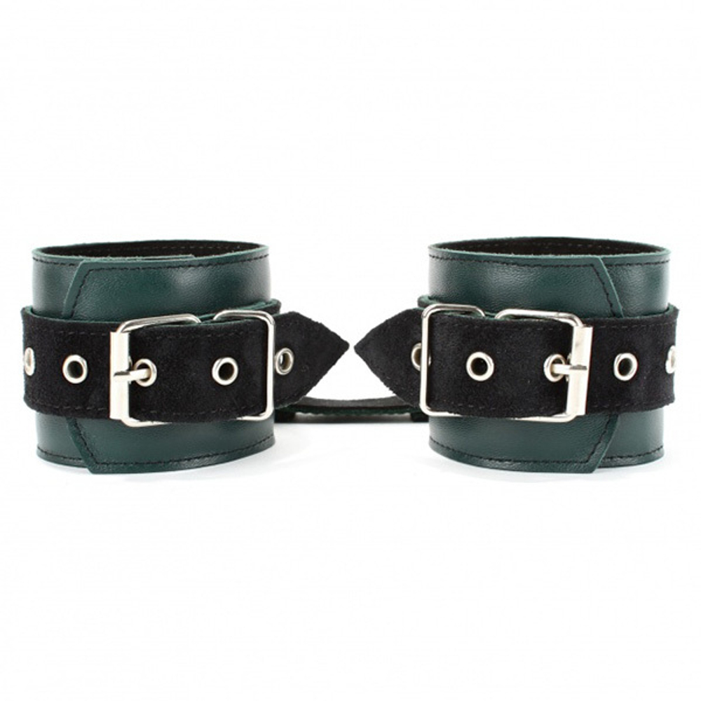 Изумрудные кожаные наручники БДСМ Арсенал Lady's Arsenal Emerald Shackles Of Hands 67023
