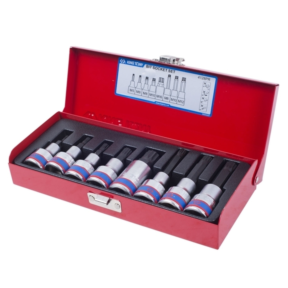 KING TONY (4128PR) Набор торцевых насадок 1/2", SPLINE, M5-M16, 8 предметов