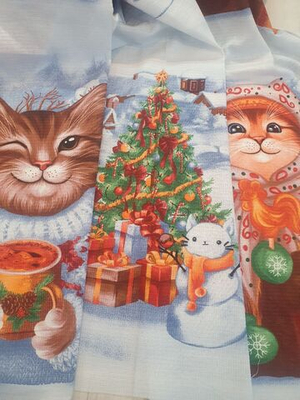 Вафельное полотно "Коты/матрёшки" шир 150 см.