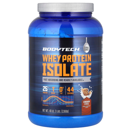 BodyTech, Изолят сывороточного протеина, хлопья с корицей, 1360 г (3 фунта)