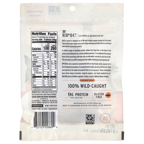 Epic Bar, Укусы лосося, глазированные и копченые из клена, 70 г (2,5 унции)