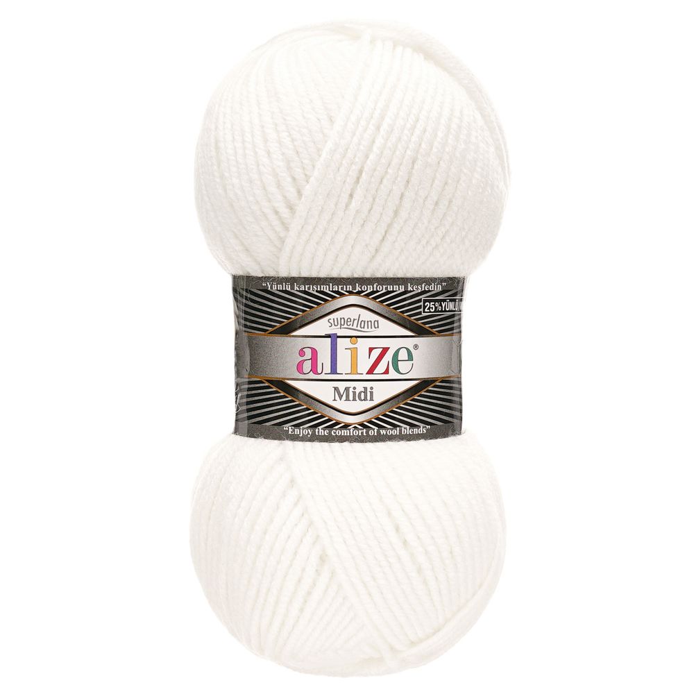 Пряжа Alize (Ализе) Superlana Midi / уп.5 мот. по 100 г, 170м, 055 белый A