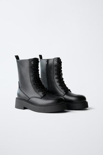 ZARA БОТИНКИ СО ШНУРОВКОЙ, ЧЕРНЫЙ