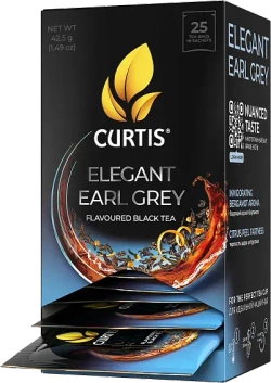 Curtis Elegant Earl Grey, чёрный чай с бергамотом, 25 × 1,7г. Кёртис