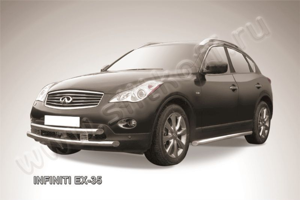 Защита переднего бампера (нержавейка) Infiniti EX-35 (2007-2013) d57+d57 широкая (черный)