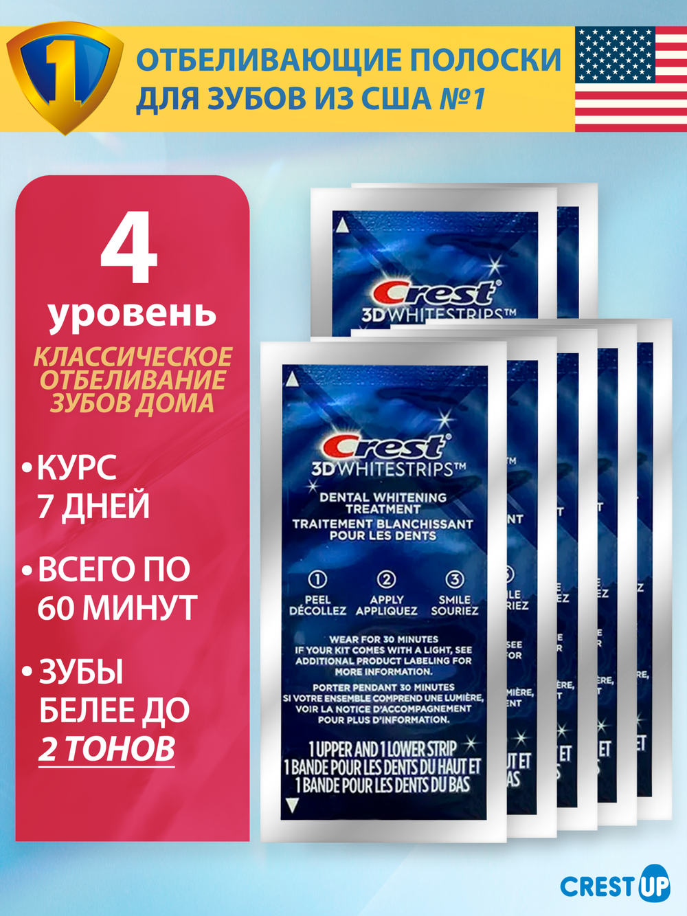 Crest 3D Whitestrips Glamorous White Отбеливающие полоски для зубов: до 2 тонов за 7 дней