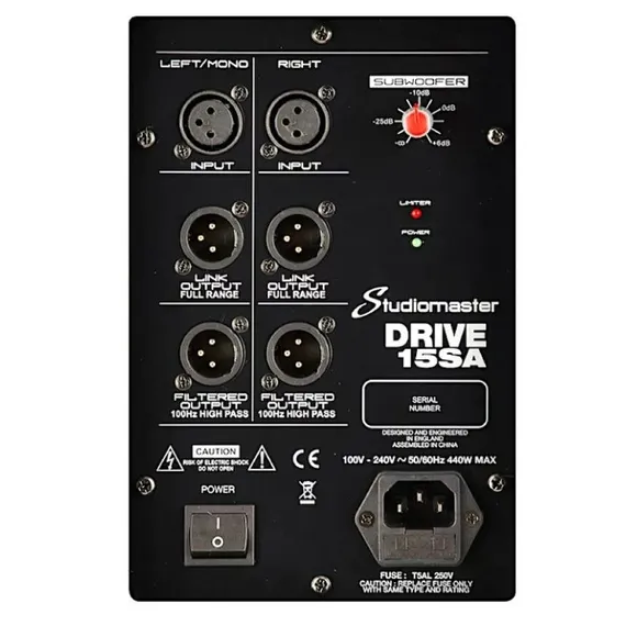 Studiomaster DRIVE15SA-1 Активный сабвуфер. 450Вт (RMS); Динамик 15"; Max SPL 120дБ; 30Гц-150Гц