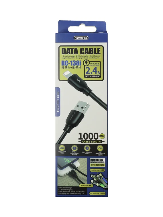 Кабель Remax RC-138i USB-C to Lightning  data cable (iPhone) 1m черный