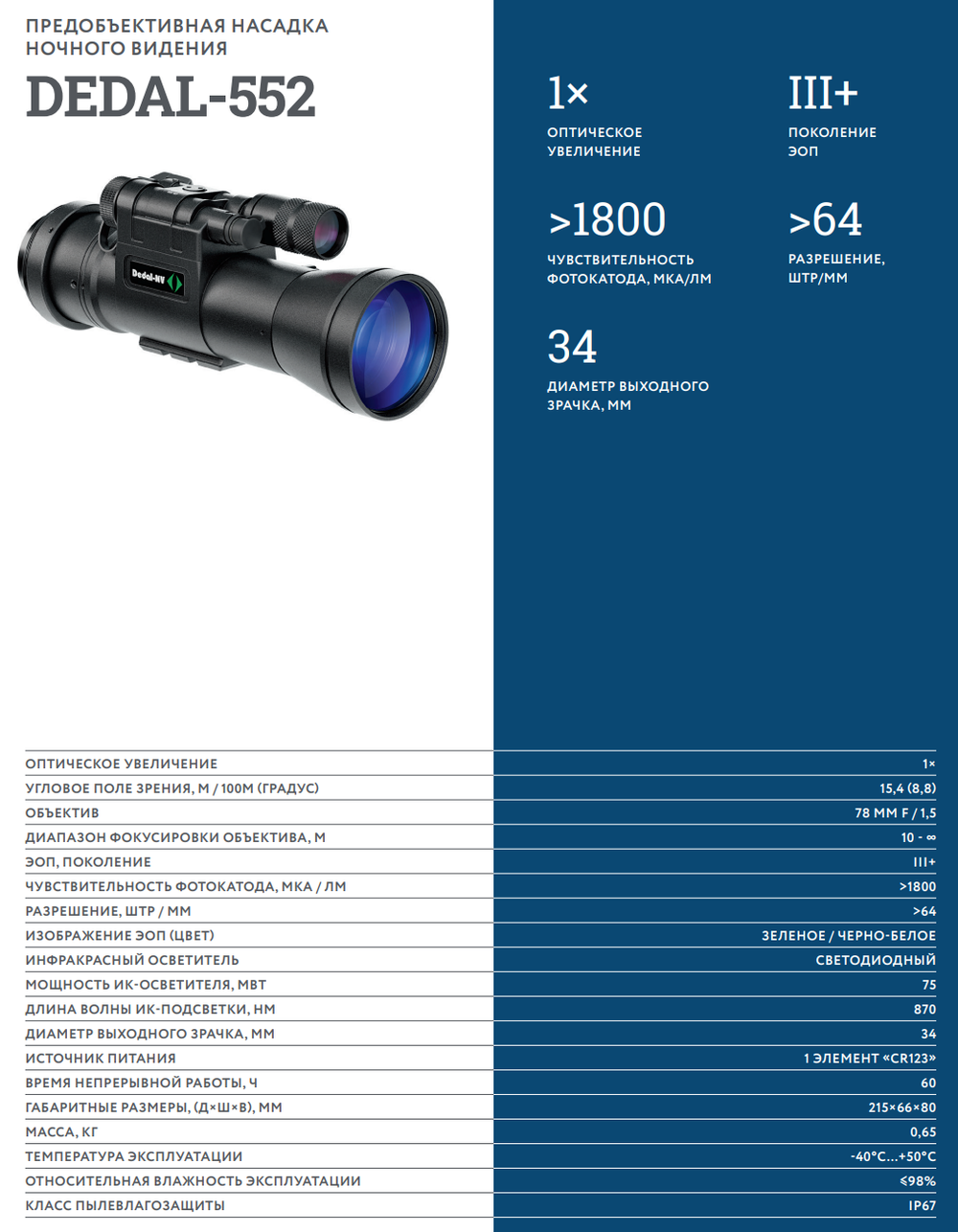 Предобъективная насадка ночного видения DEDAL-552-DK3