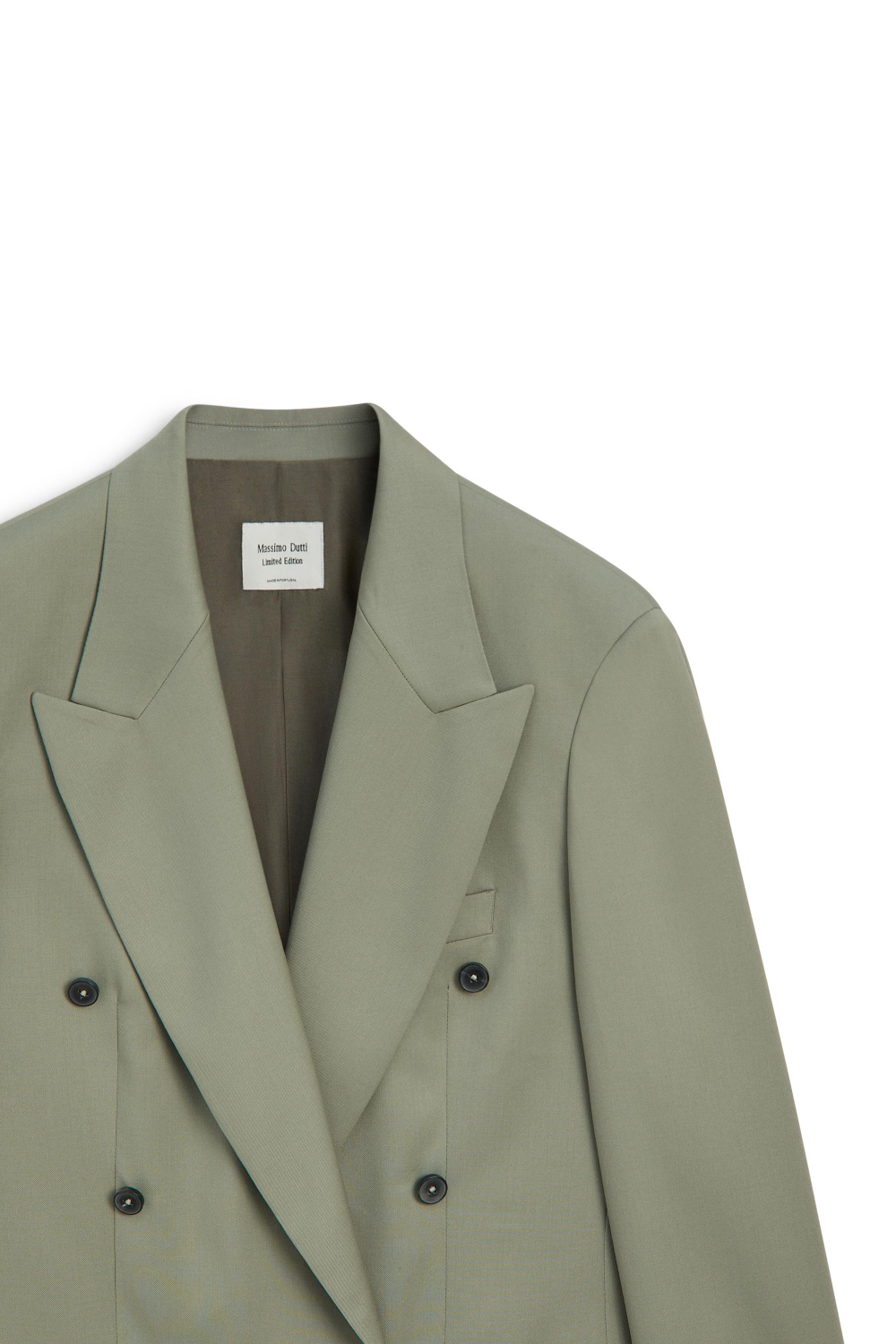 Massimo Dutti Двубортный пиджак оверсайз - Limited Edition, зеленовато-серый