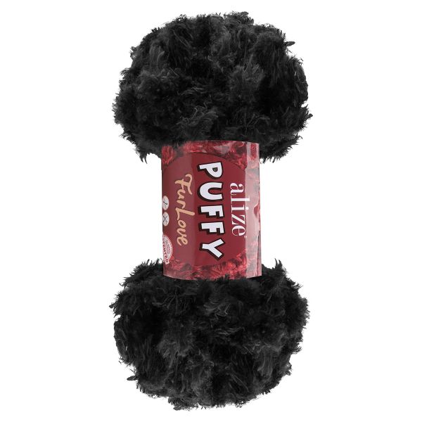Пряжа Alize (Ализе) Puffy серия Нежный мех (Furlove) / уп.5 мот. по 100г, 6.3м, 60 черный