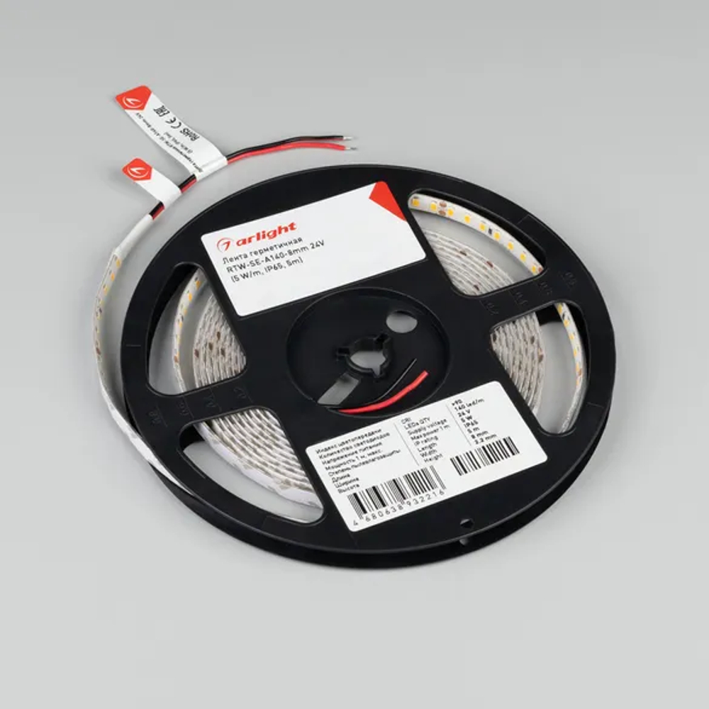Светодиодная лента герметичная RTW-SE-A140-8mm 24V White6000 (5 W/m, IP65, 5m) (Arlight, -) 057514
