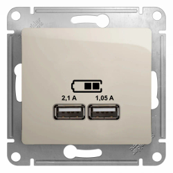 GLOSSA USB РОЗЕТКА A+A, 5В/2,1А, 2х5В/1,05А, механизм, МОЛОЧНЫЙ