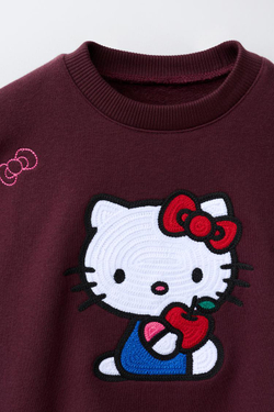 ZARA ТОЛСТОВКА С ВЫШИВКОЙ HELLO KITTY ©, БУРГУНДИ