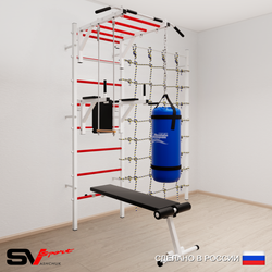 Шведская стенка Sv Sport усиленная 65320 (Турник рукоход/Брусья/Скамья/Трапеция/Цепь/Мешок 22кг/Канатный лаз)