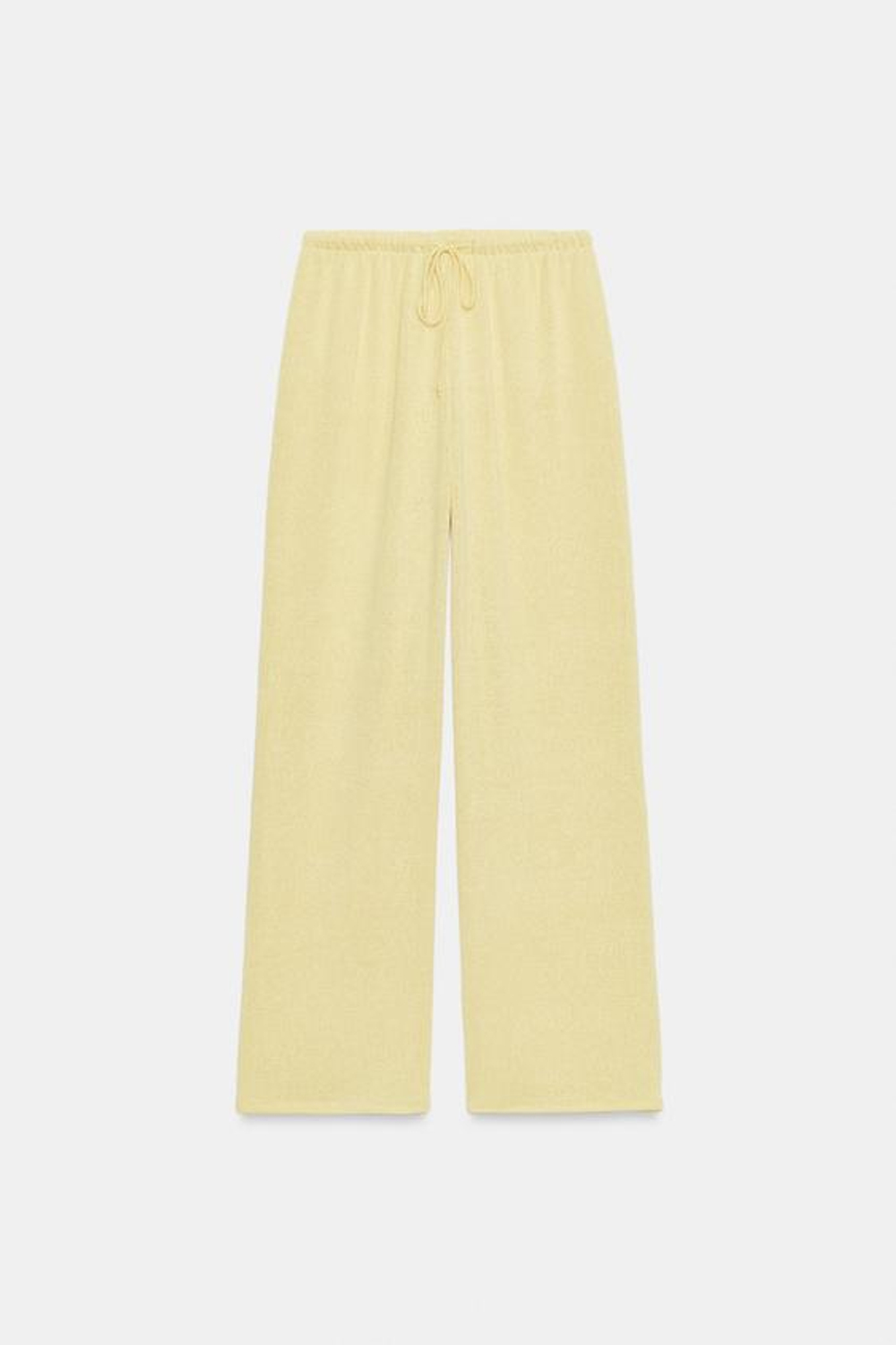 ZARA БРЮКИ WIDE LEG ИЗ ТКАНИ В ДЕРЕВЕНСКОМ СТИЛЕ, СВЕТЛО-ЖЕЛТЫЙ