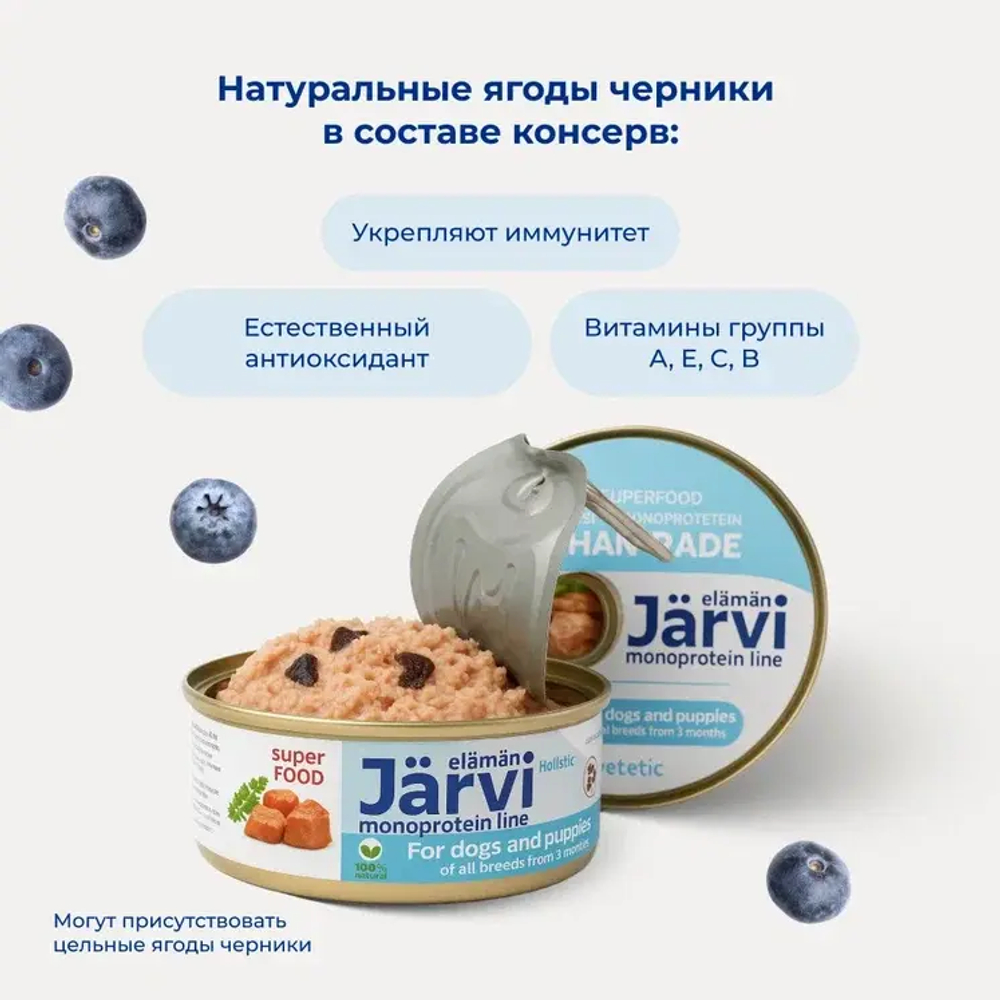 Jarvi монопротеиновые полнорационные консервы для собак и щенков всех пород с 3-х месяцев, Кролик, 100г.