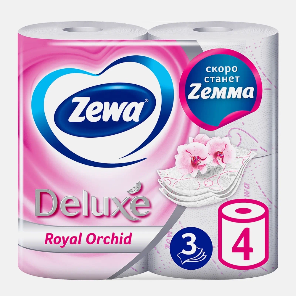 Туалетная бумага Zewa Deluxe Орхидея 3 слоя 4 рулона в ассортименте