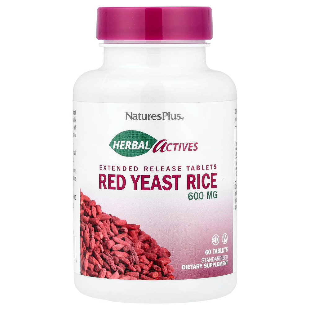 NaturesPlus, Herbal Actives, красный ферментированный рис, 600 мг, 60 таблеток