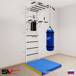 Шведская стенка Sv Sport усиленная 6437 (Турник рукоход/Брусья/Трапеция/Цепь/Мешок 30кг/Мат 1м)