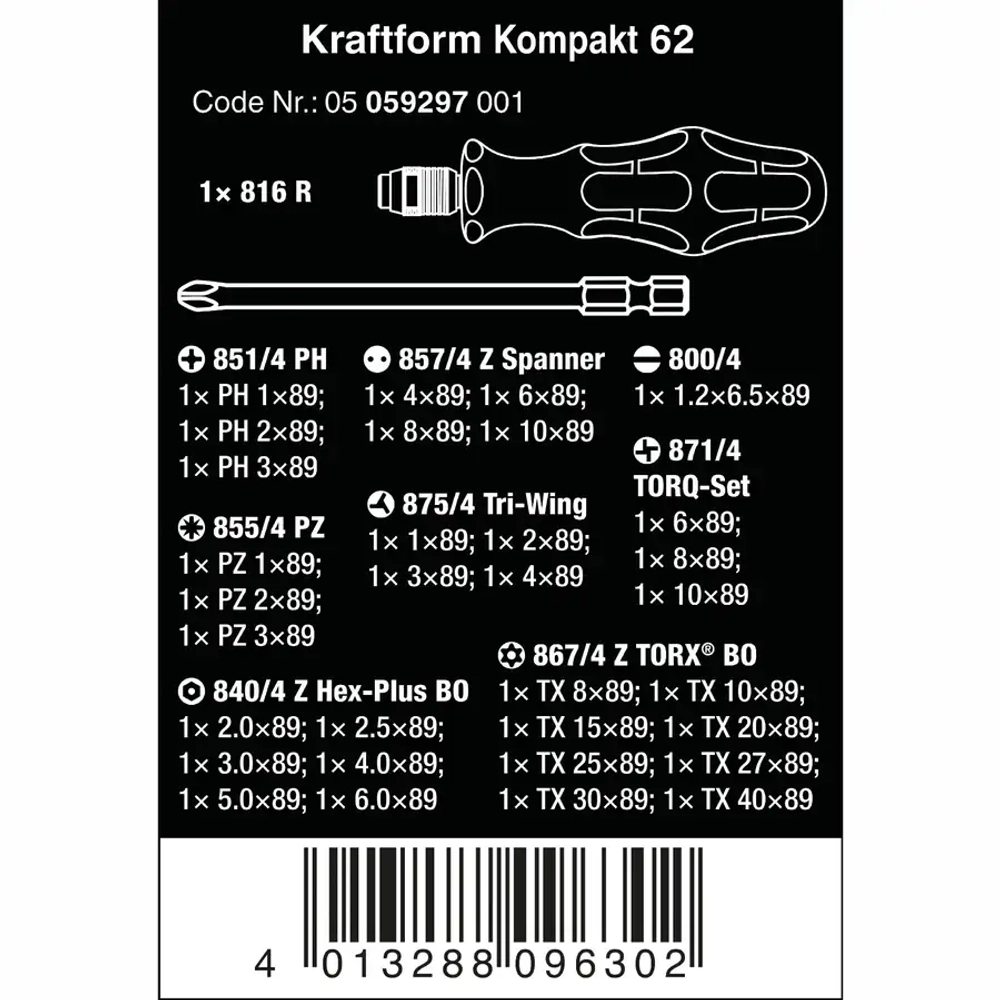 Набор отвёрток Kraftform Kompakt 62 WERA 05059297001