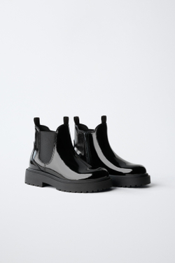 ZARA ЛАКИРОВАННЫЕ БОТИНКИ, ЧЕРНЫЙ
