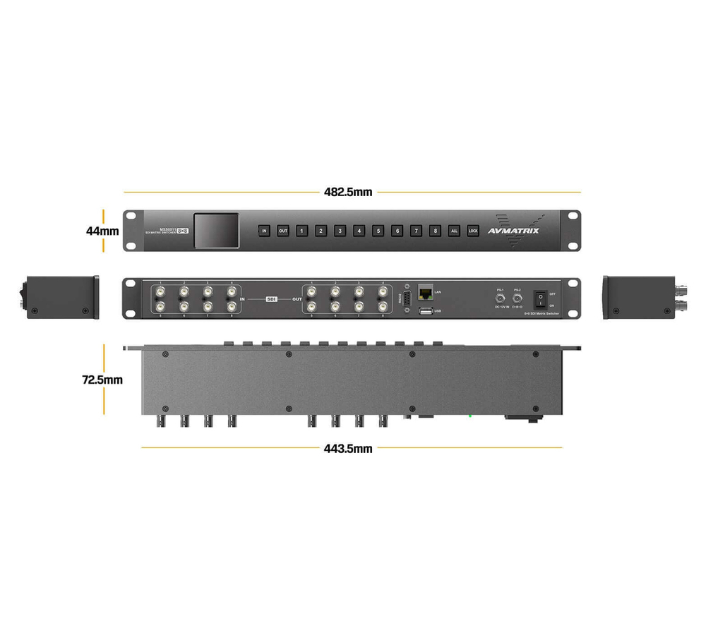 Коммутатор AvMatrix MSS0811, матричный, компактный, 3G-SDI 8x8