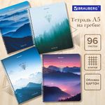 Тетрадь А5 96 л. BRAUBERG, гребень, клетка, обложка картон, "Безмятежность", 404423, 4шт
