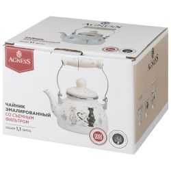ЧАЙНИК AGNESS ЭМАЛИРОВАННЫЙ СЕРИЯ "ПАРИЖСКИЕ КОТЫ", 1,1 Л