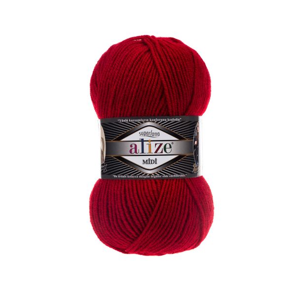 Пряжа Alize (Ализе) Superlana Midi / уп.5 мот. по 100 г, 170м, 056 красный A