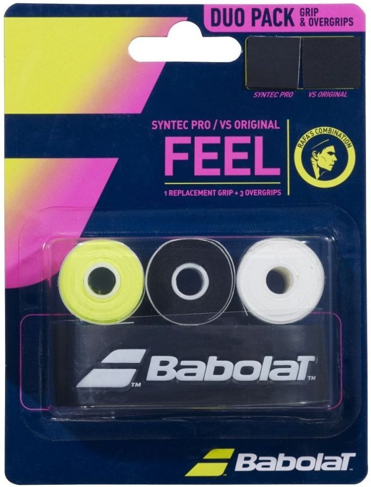 Теннисные намотки Babolat Feel DUO Pack RAFA Syntec Pro x1 + VS Original x3 - black/yellow/white