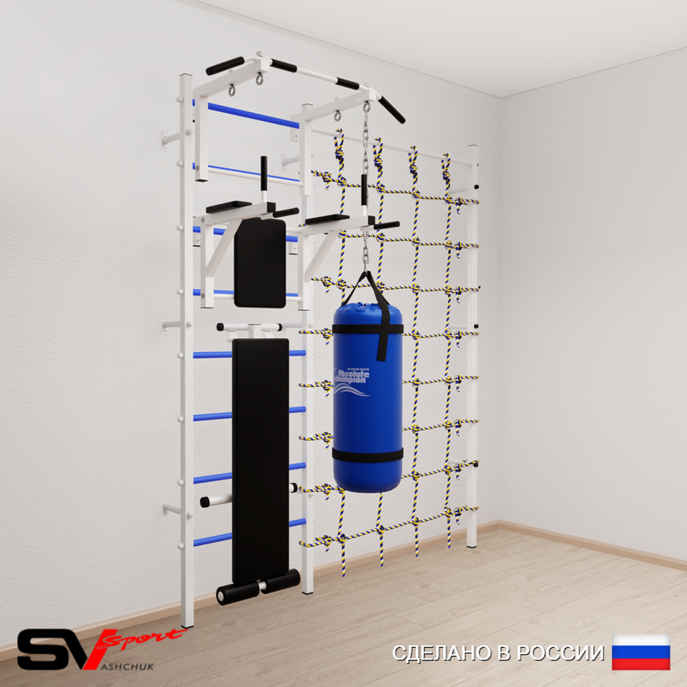Шведская стенка Sv Sport усиленная 60530 (Турник стандарт/Брусья/Скамья/Цепь/Мешок 30кг/Канатный лаз)