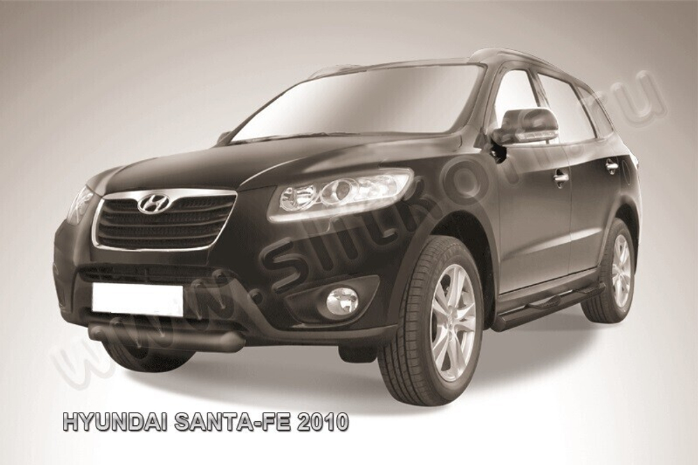 Защита переднего бампера Hyundai Santa-Fe (2009-2012) d76 короткая черная