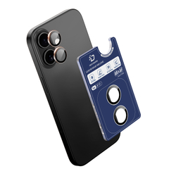 Защитное стекло на объективы камеры для iPhone 17, серия HAWK Series от Dux Ducis, рамки из алюминия серого цвета (Natural Titanium)