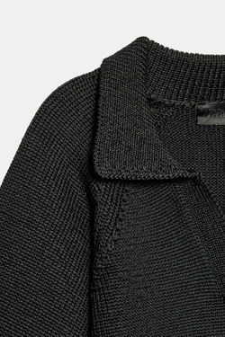 ZARA ТРИКОТАЖНЫЙ СВИТЕР С ВОРОТНИКОМ ПОЛО, ЧЕРНЫЙ