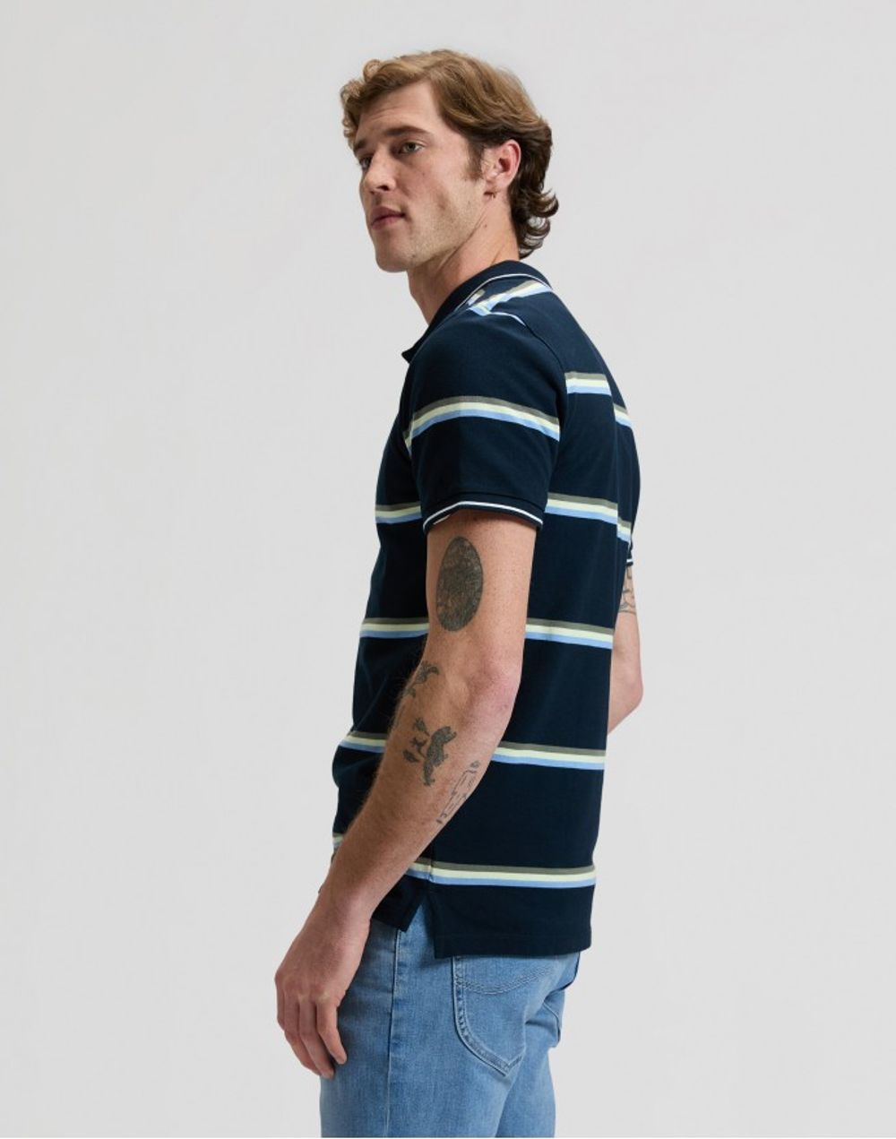 Поло мужское LEE PIQUE POLO LIME ICE NAVY STRIPE
