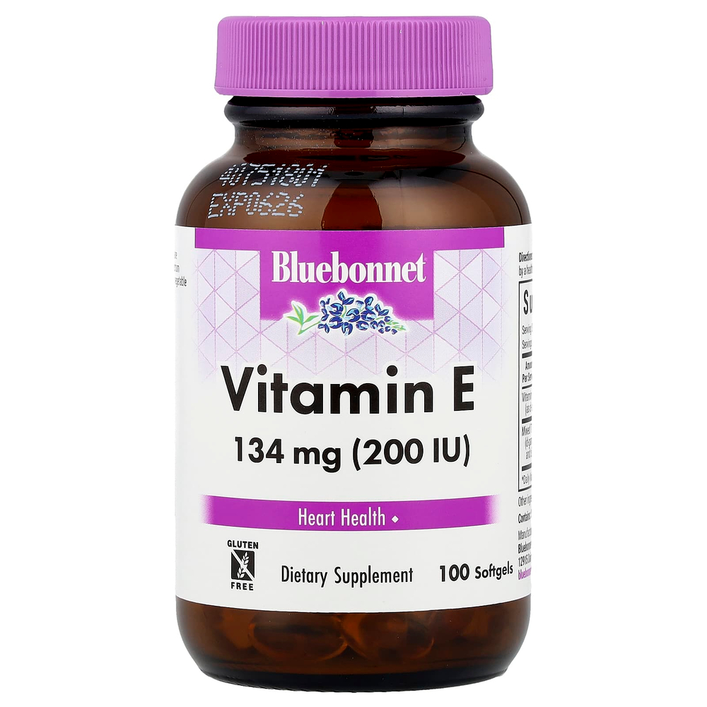 Bluebonnet Nutrition, Витамин E, 200 МЕ, 100 гелевых капсул
