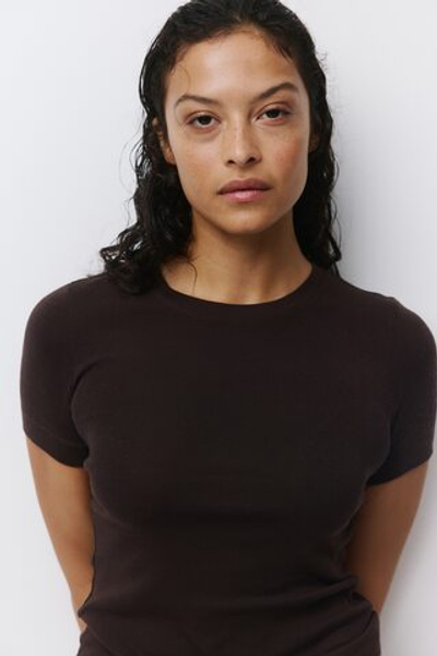Хлопковая футболка — Тёмно-коричневый - H&M