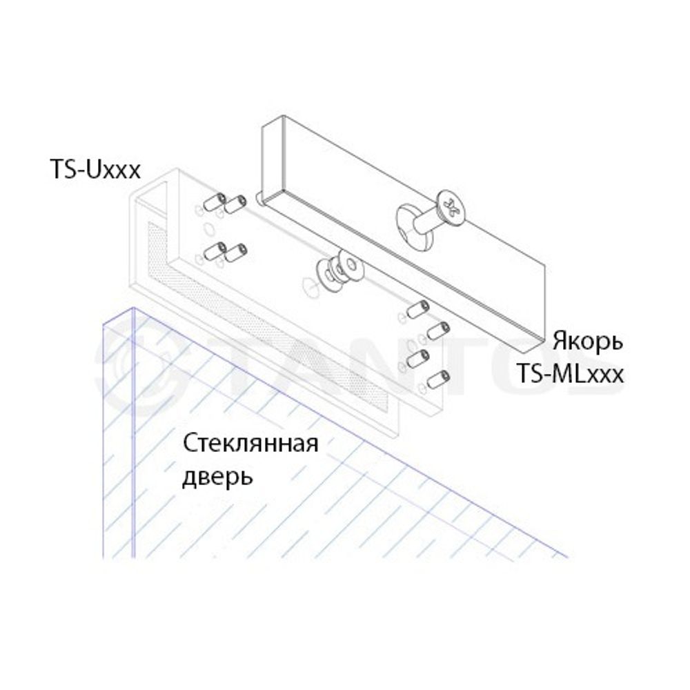 Комплект креплений TANTOS TS-U180 U-адаптер для крепления якоря замка TS-ML180 на стеклянную дверь